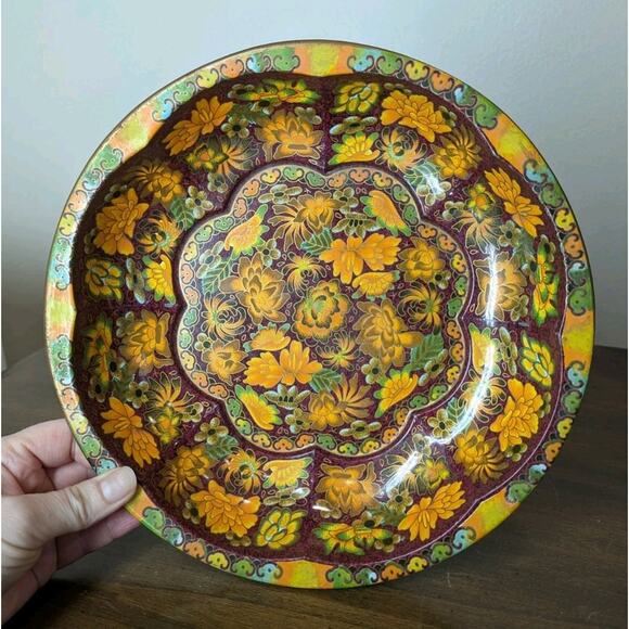 Daher Decorated Ware Tin Bowl Round Floral Orange Yellow Made In England 1971 - Picture 3 of 7